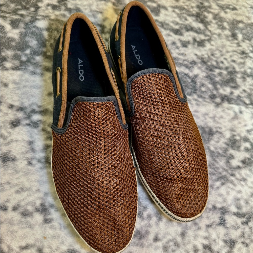 Aldo Men's Tan and Black Mesh Slip-Ons